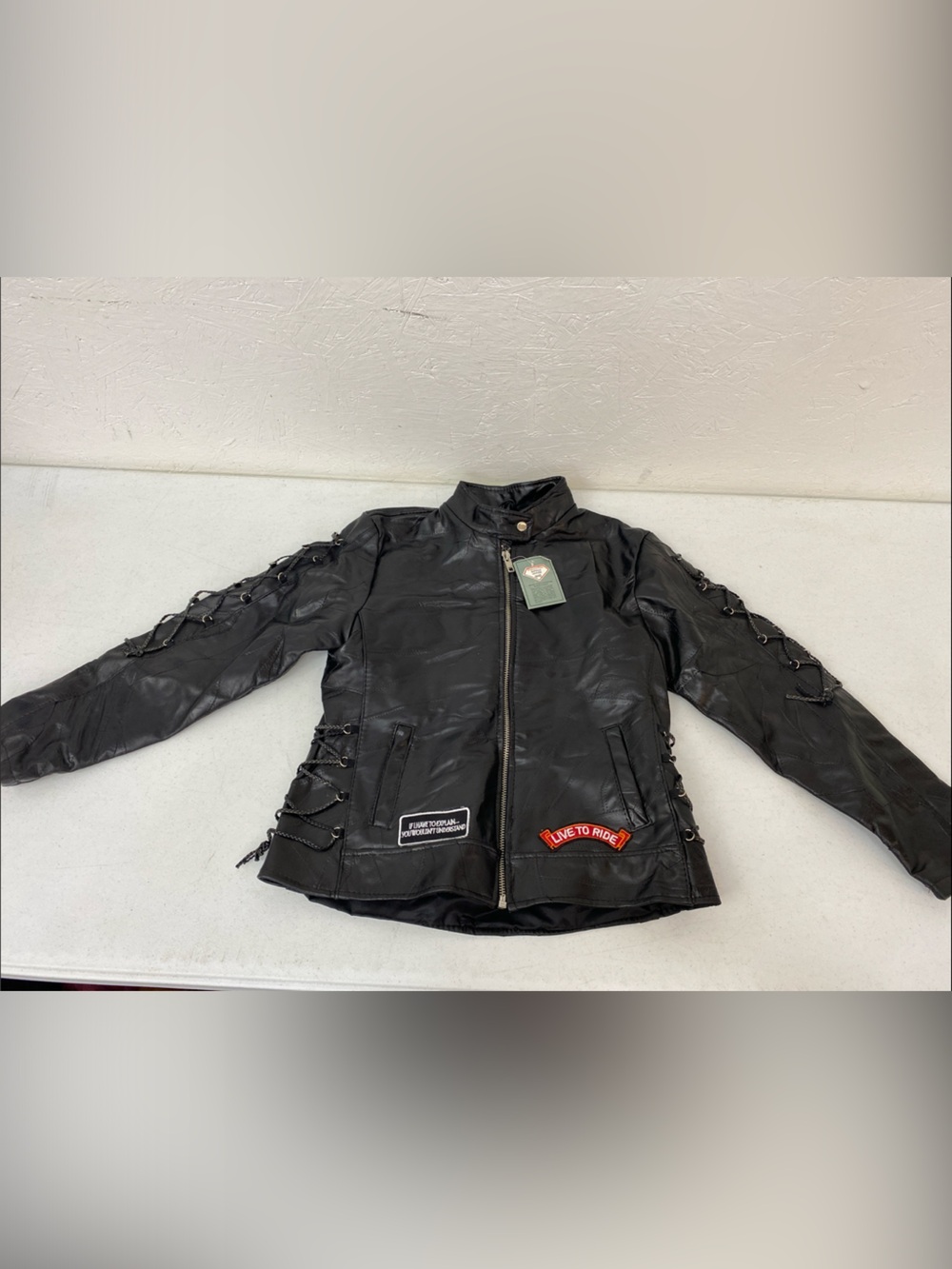 Women’s Diamond Plate Buffalo Leather Motorcycle Jacket size Medium
